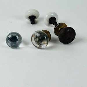 Vintage Door Knobs Lot of 5 With Glass Ceramic & Brass Elements